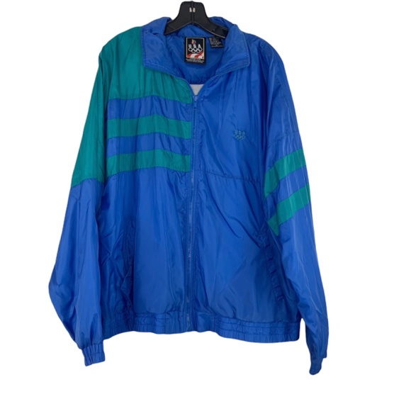 Men’s Vintage Olympics Full Zip Windbreaker by JCPenny Blue Green - Picture 1 of 7